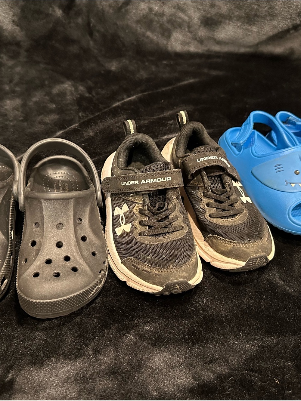 Lot of 3 pairs - toddler boy size 12. Crocs, under armor and cat jack sandals